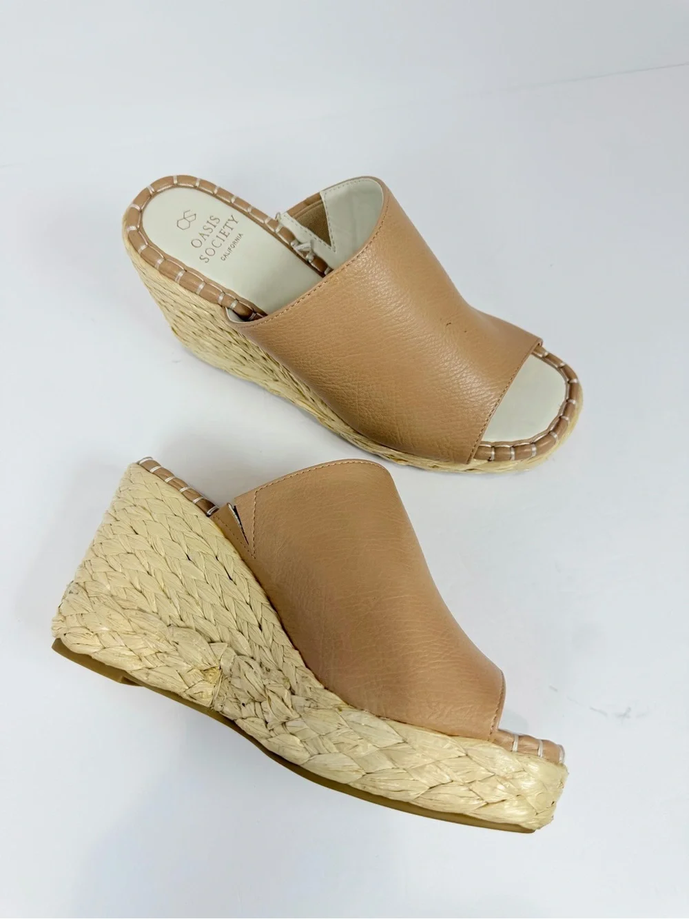 Oasis Society Neutral Tan Espadrille Wedge Slide - Comfy‎ Platform Sandals 8.5